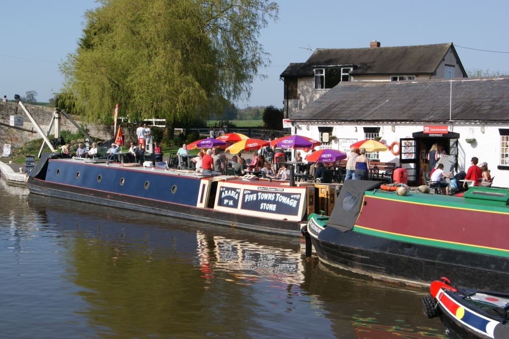 Norbury Wharf in Shropshire. Narrow boats on the water